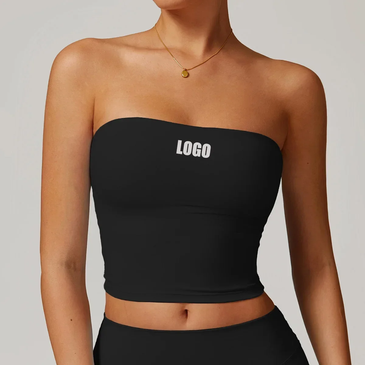 Custom LOGO Women's Strapless Tube Top Sexy Back Sports Underwear Women's Shockproof Quick-Drying Fitness Yoga Top