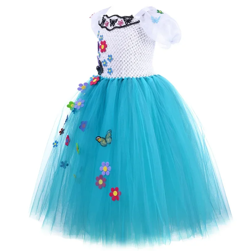 Костюмы Encanto Mirabel для девочек, платья принцессы с длинной подкладкой и цветочным принтом, детский наряд-пачка на Рождество и Хэллоуин, праздничный бал @ 0Z *