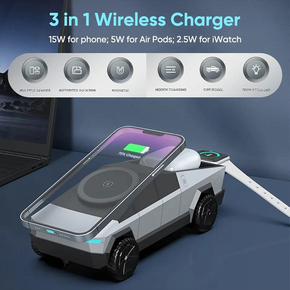 

Беспроводная зарядная станция 3 в 1, настольная подставка CyberDock с подсветкой для IPhone 16/15/14 Pro Max для AirPods/IWatch