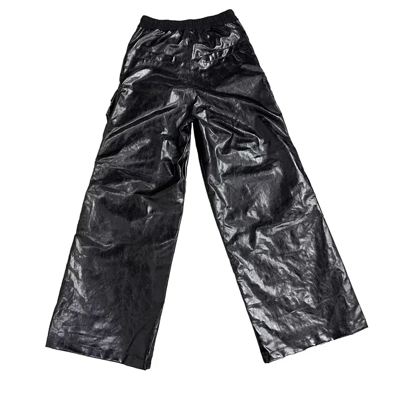 High Street Men's Pants Cargo Pants Coating Waxed Full Length Fashion Men Trousers Owens Men's Clothing