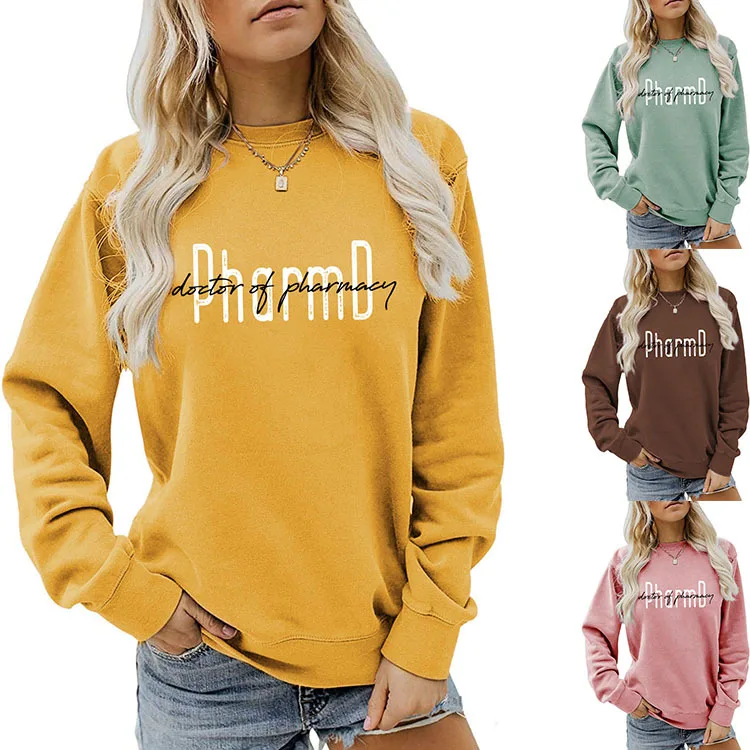 

Autumn new fashion women's long-sleeved T-shirt hoodie doctor of pharmacy pharmd print loose crew neck casual shirt with pullove