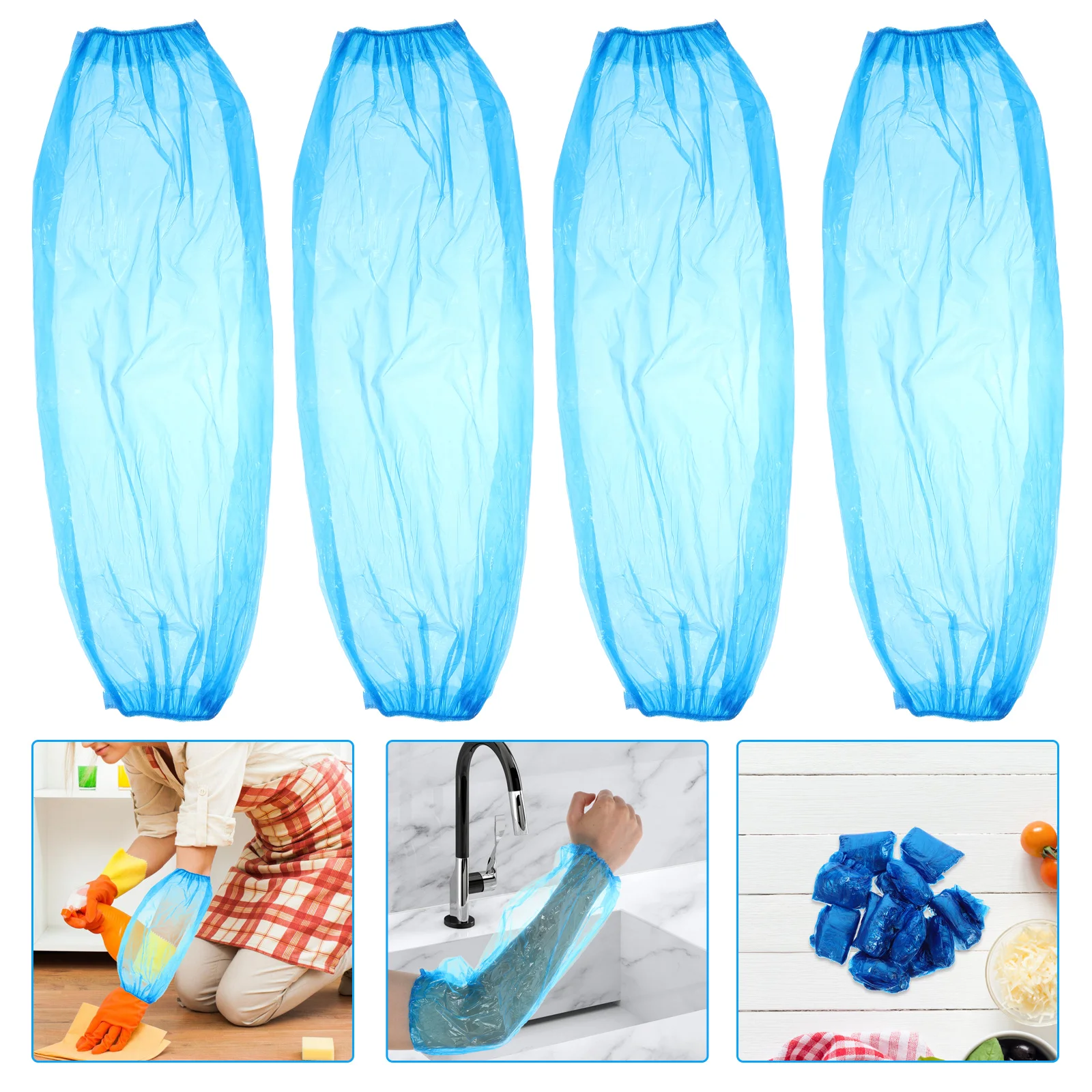 100PCS Disposable Sleeves Blue Oilproof Protection Oversleeves Plastic Kitchen Cleaning Lab Long Covers Protective Gloves
