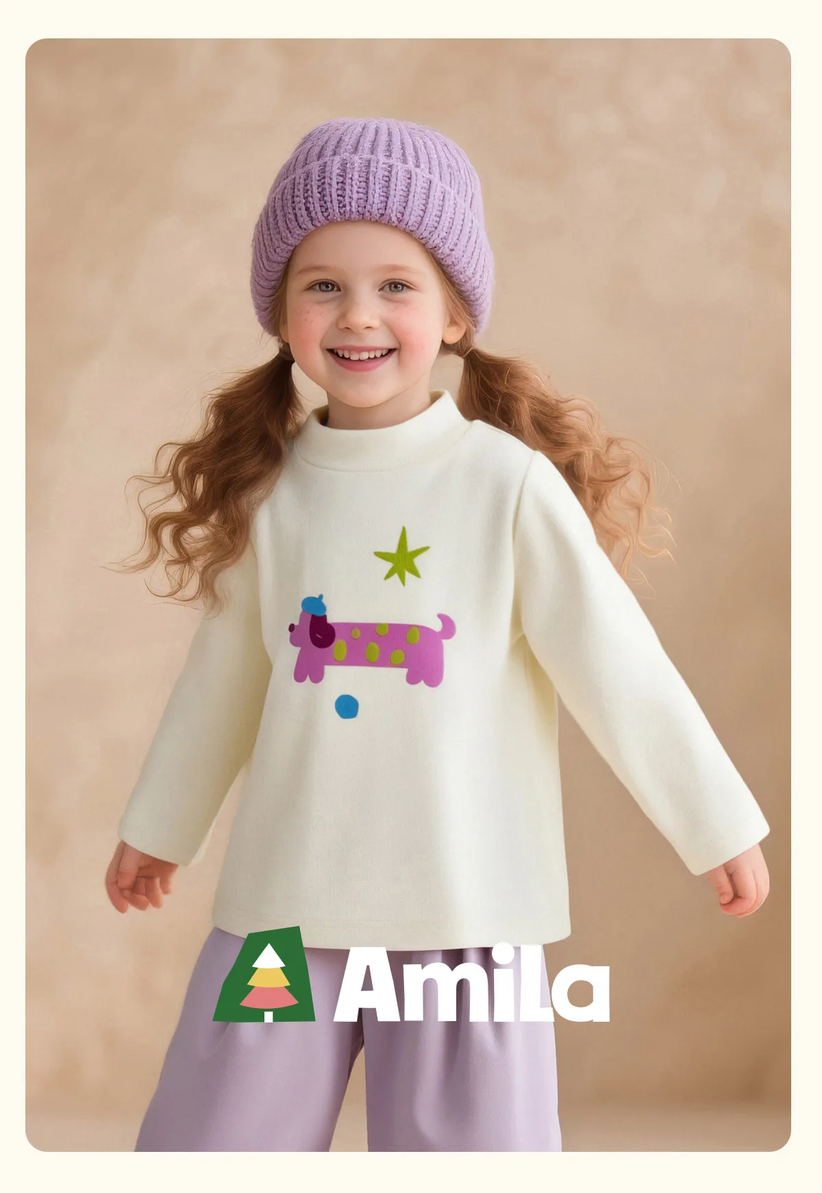 Amila Kids Winter 2026 Mädchenmode Rundhals-Unterhemd Rosa Beige Schwarz Rosenrot Einfaches und Verspieltes Muster – Detail 1