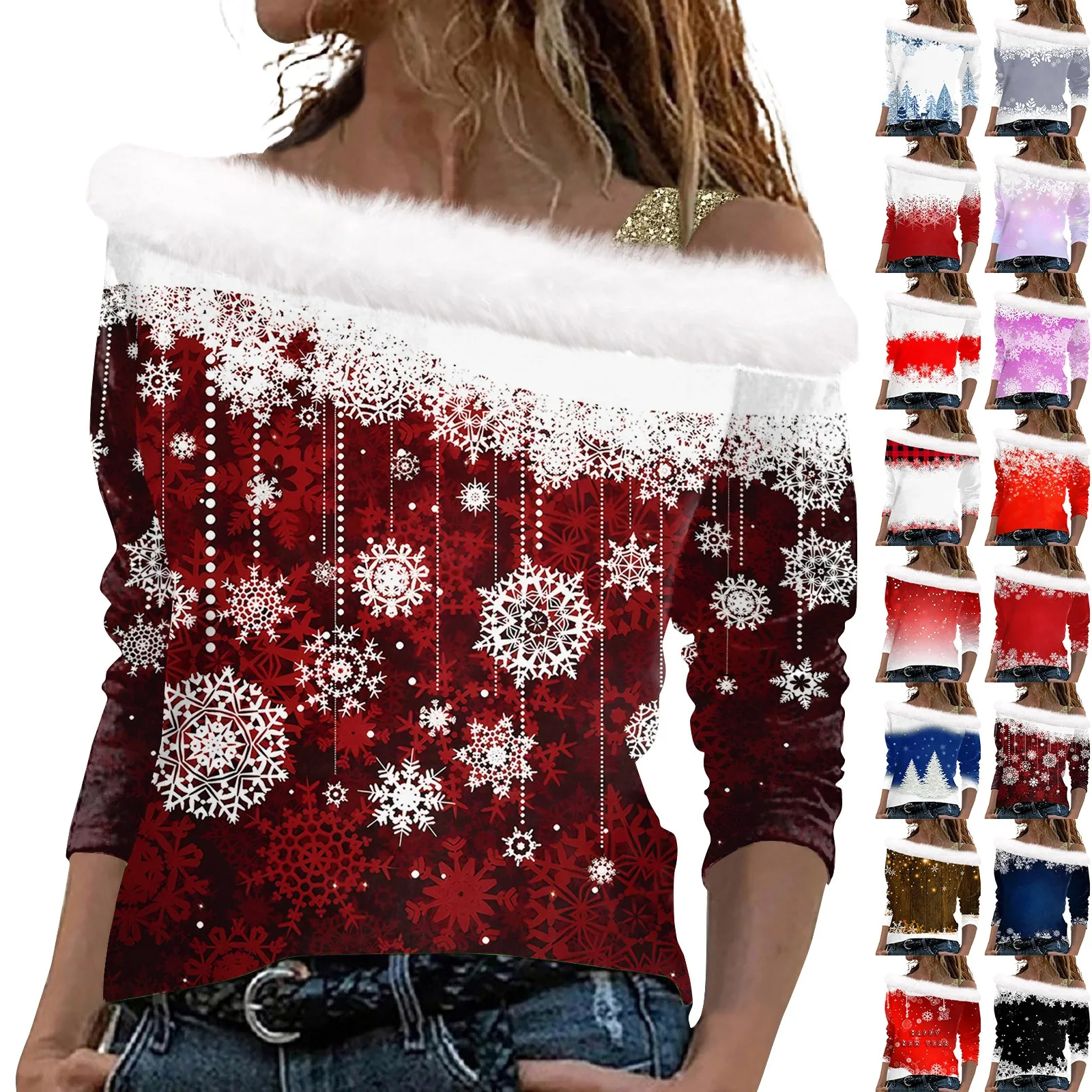 Women's T Shirt Tee Christmas Shirt Long Sleeve Party Christmas Fleece Collar V Neck Top Korean Dongdaemun High Quality Clothin