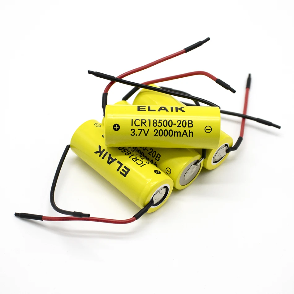 @ELAIK 18500 Battery 3.7V 2000mAh Rechargea ble Battery Recarregavel Lithium li-ion Batteies +DIY Silicone cable