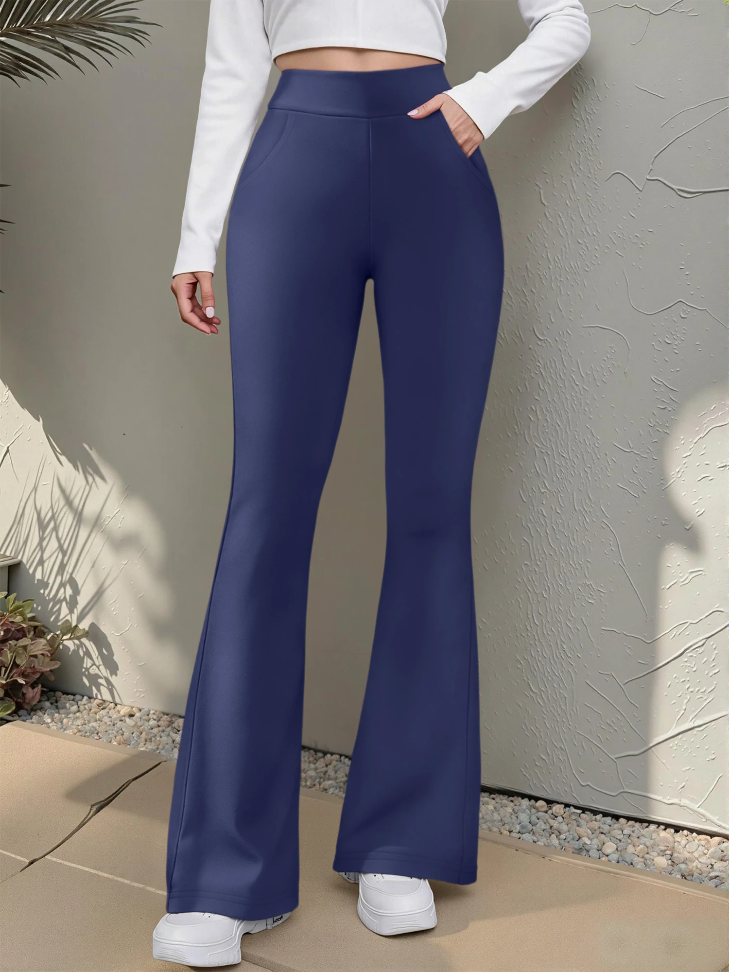 Streetwear High-Waist Flare-Hosen für Damen, dehnbare Bootcut-Leggings, Hip-Hop-Trendy-Schlaghosen mit Taschen für den Alltag. – Detail 4