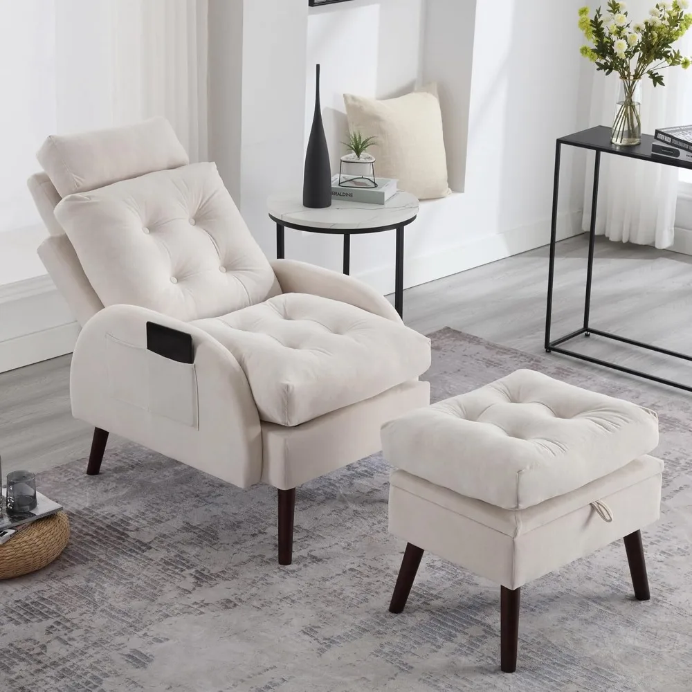 Modern and comfortable leisure chairs with storage space and adjustable backrests, living room, bedroom, and reading room styles