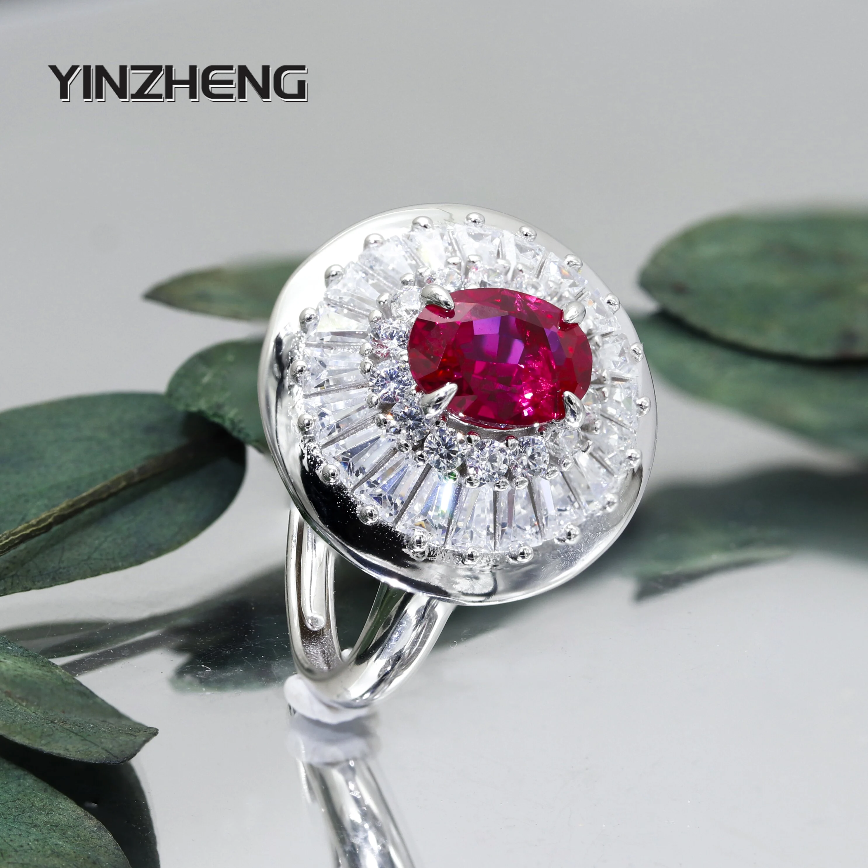 

Yinzheng Ring Lab Grown Ruby Round Inlaid S925 Rings Exquisite Fashion Metal Two Tone Engagement Wedding Rings women's
