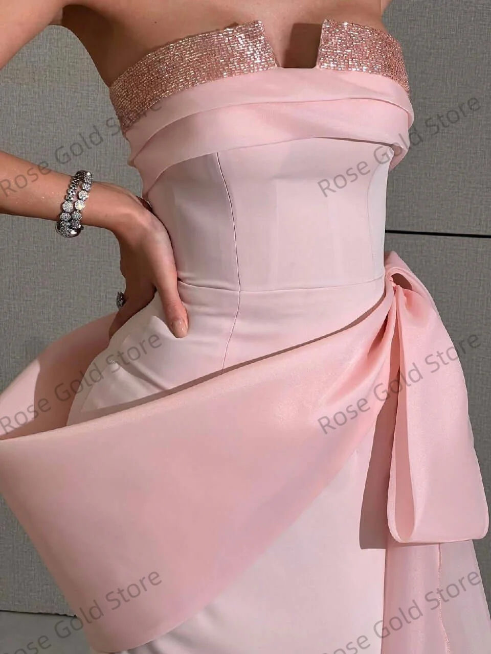 Boho rosa sereia vestido de noite para mulheres personalizado sem alças miçangas vestido de fiesta plissados até o chão vestidos de festa de baile