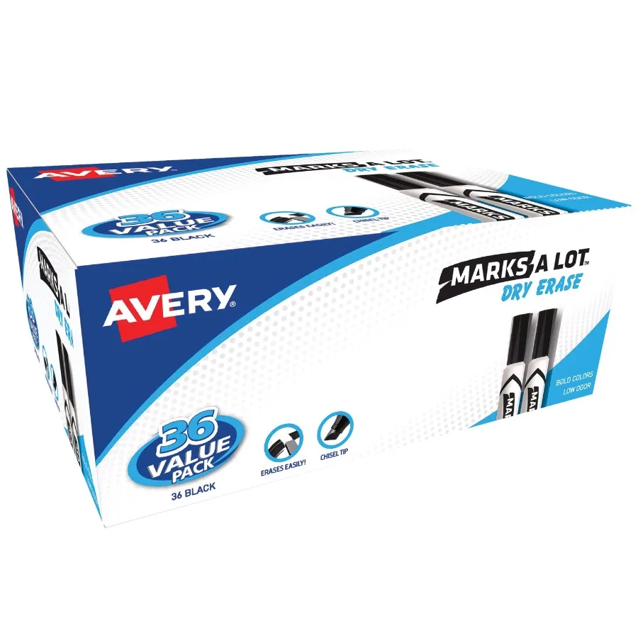 

Marks A Lot Dry Erase Markers DeskStyle 36 Black Markers for Efficient Classroom and Office Use with SmudgeProof NonToxic Formu