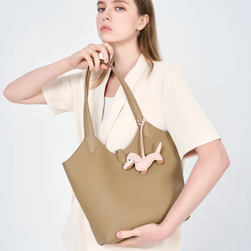 

Women's Cow Genuine Leather Soft Tote Bag Ladies Fashion Designer Shoulder Bags Female Luxury Commuter Retro Cowhide Handbags
