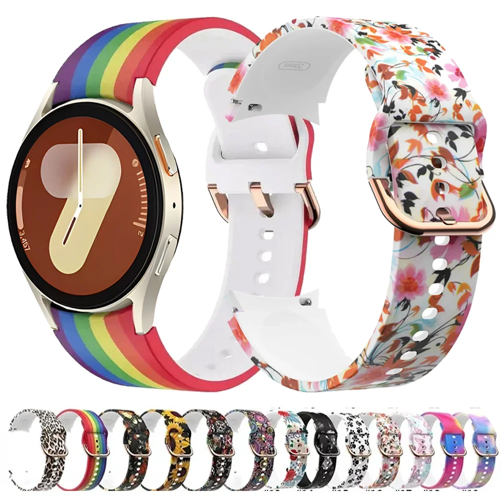 Bedrucktes Silikonarmband für Samsung Galaxy Watch 4/5/6/7 40 mm 44 mm für 5 Pro 45 mm 6 Classic 47 mm 43 mm Farbwechselbares Armband