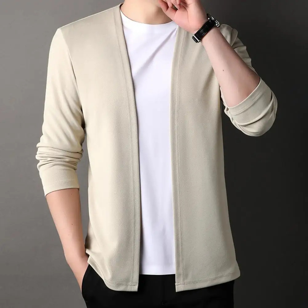 Spring Autumn Men Knitted Cardigan Solid Color Open Front Male Sweater Coat Slim Fit Male Casual Knitted Coat Men's Clothing