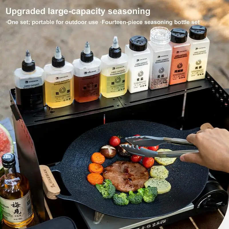 Imagem -04 - Camping Seasoning Bottle Conjunto Bolsa de Vedação Portátil Conjunto de Combinação de Garrafa de Óleo Bolsa de Piquenique Reutilizável Suprimentos para Churrasco 14 Pcs