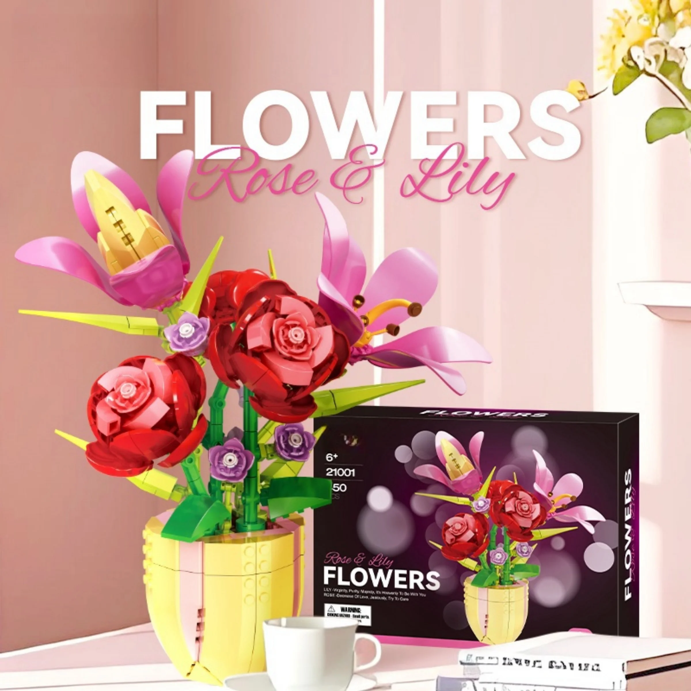 

4504pcs plant flowerpot-shaped building blocks rose and lily flowerpot-shaped model building blocks set Mother's Day Gift