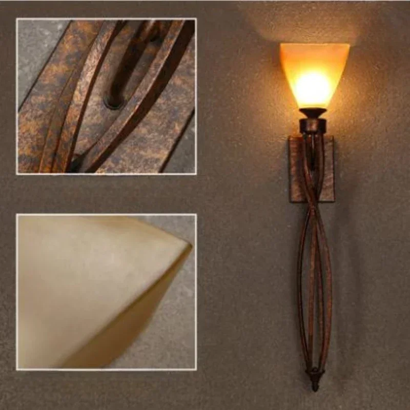 American Retro Living Room TV Background  European Bar Aisle Long Wall Lamp Imitation Marble Wrought Iron Engineering