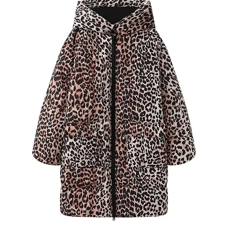 

Autumn New Fashion long leopard print Thick Coat Vintage Long Sleeve hooded Casual Female Outerwear Chic Tops