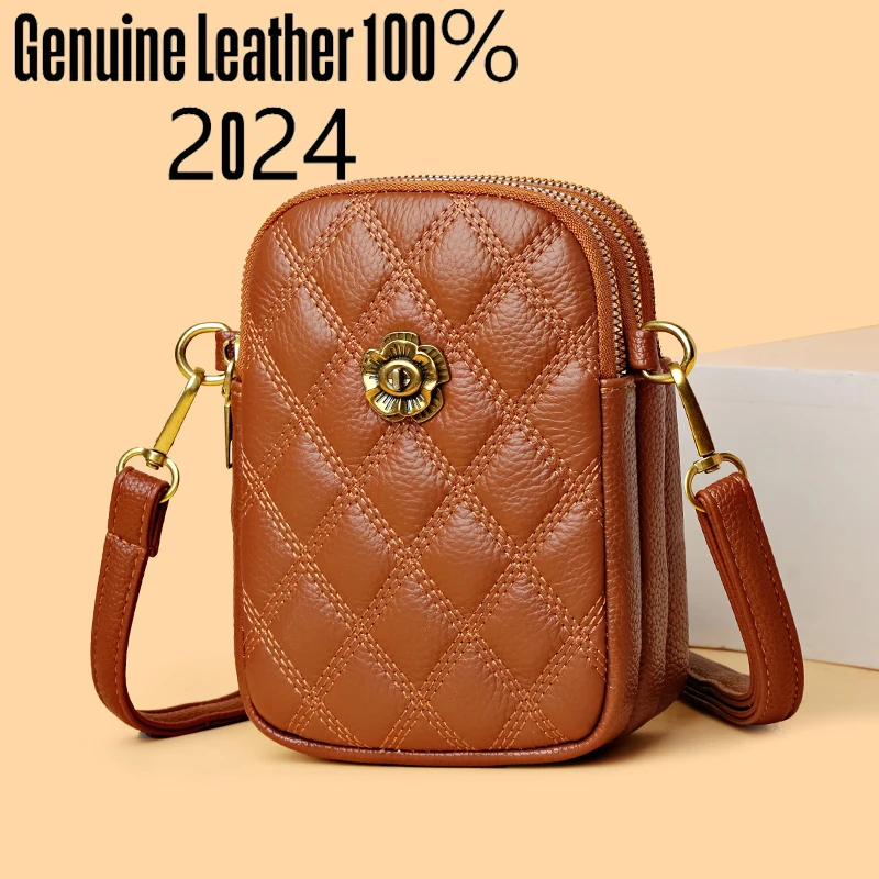 

New 100% Authentic Leather Womens Shoulder Bag Luxury Brand Women Crossbody Bags Multi Pocket Large Capacity Phone Bolsas Wallet