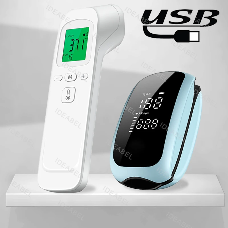 LCD Forehead Infrared Electronic Forehead Temperature Gun Medical Precision Detector Household Pulse Oximeter USB Rechargeale
