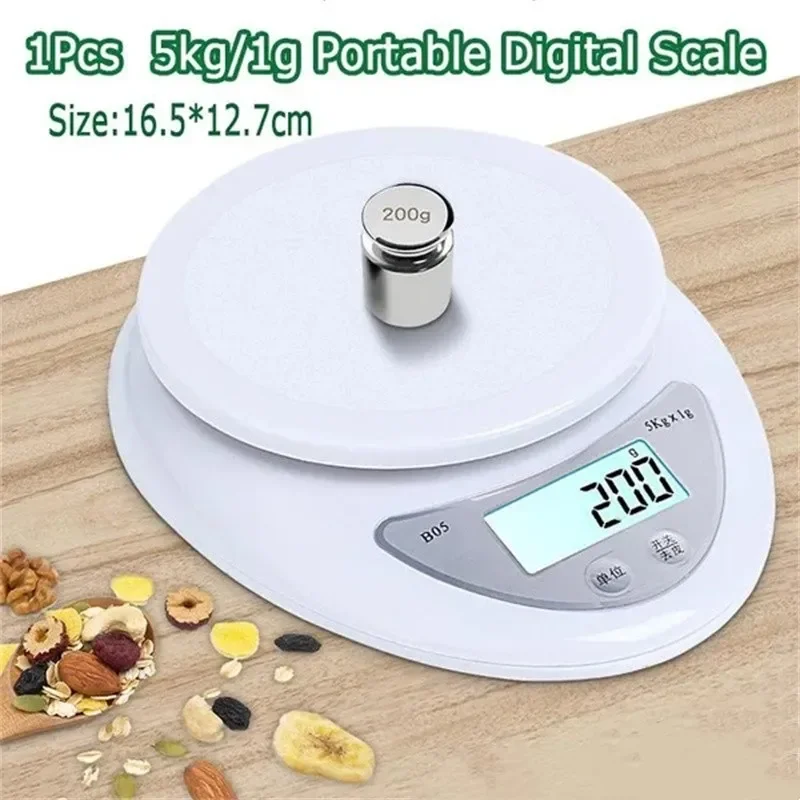 

1PC Portable Digital Kitchen Food Scales 5kg 1g Weight Balance Food Diet Kitchen Baking Measuring Tools LED Electronic Scales