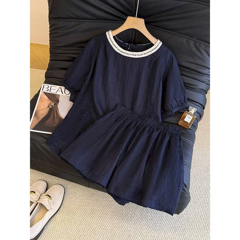 

Elegant Shorts Sets Summer O-neck Short Sleeve T-Shirts Wide Leg Pants French Style Loose Casual Matching Set for Women Clothing