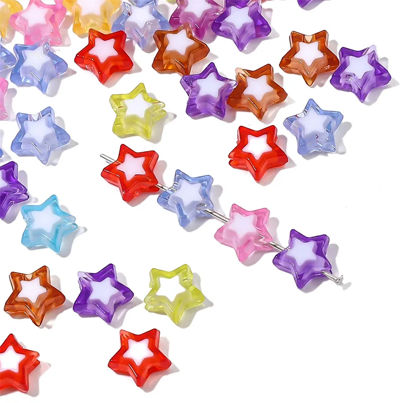 

TX69 30Pcs 10mm Two-color Transparent Colorful Star Bead Acrylic Charm Spacer Beads Jewelry Bracelet Necklaces Diy Accessories