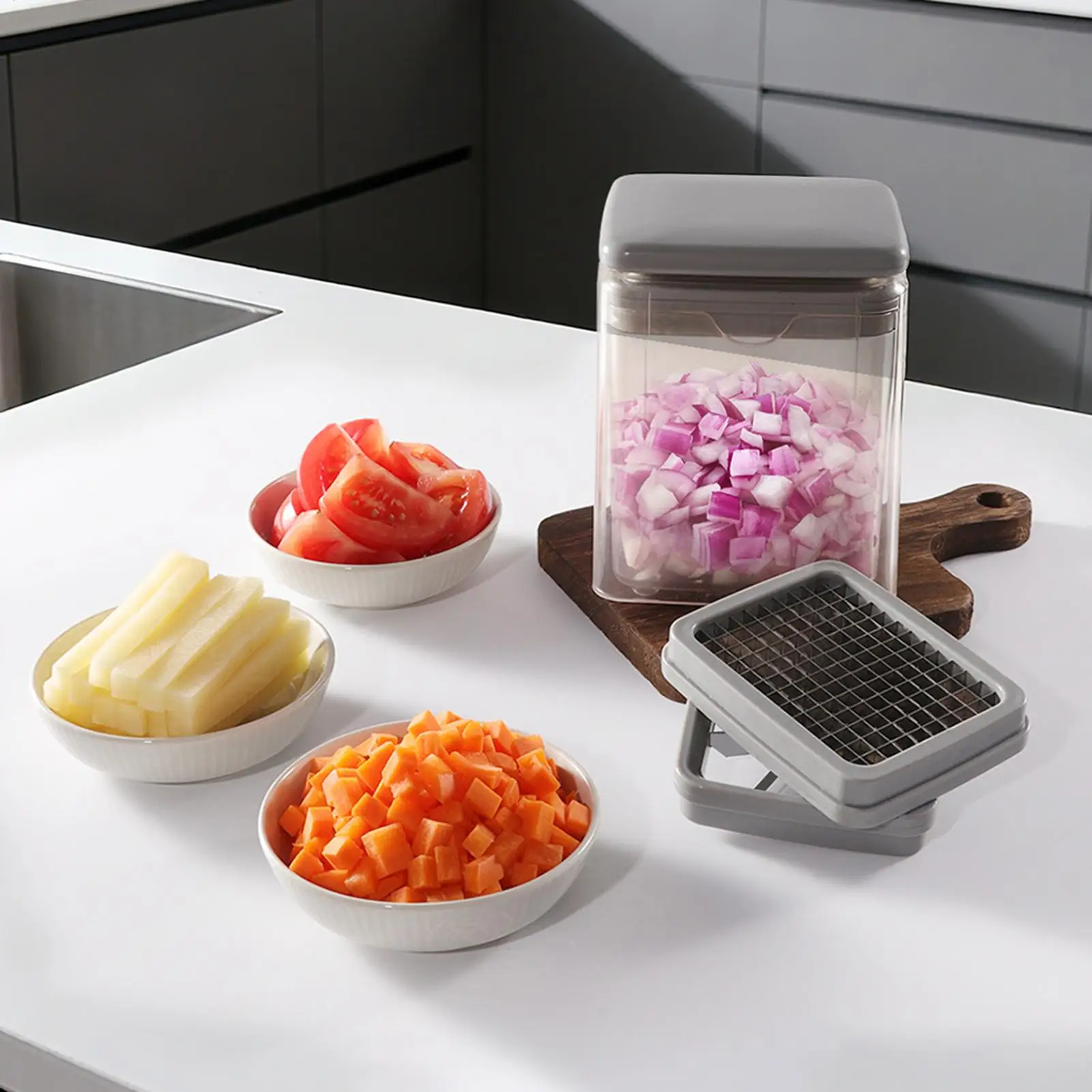 

Vegetable Chopper 4-in-1 Manual Multifunctional Cutter with Container Chopper Vegetable Cutter for Ginger Onion Carrot Tomato