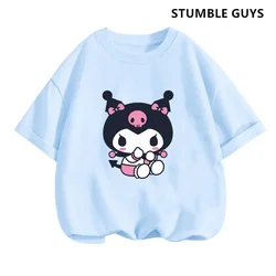 Summer New Kawaii Kuromi T-shirt 3-13 Year Old Children's Cartoon Anime Pattern Children Girls and Boys Short Sleeves Trucksuit