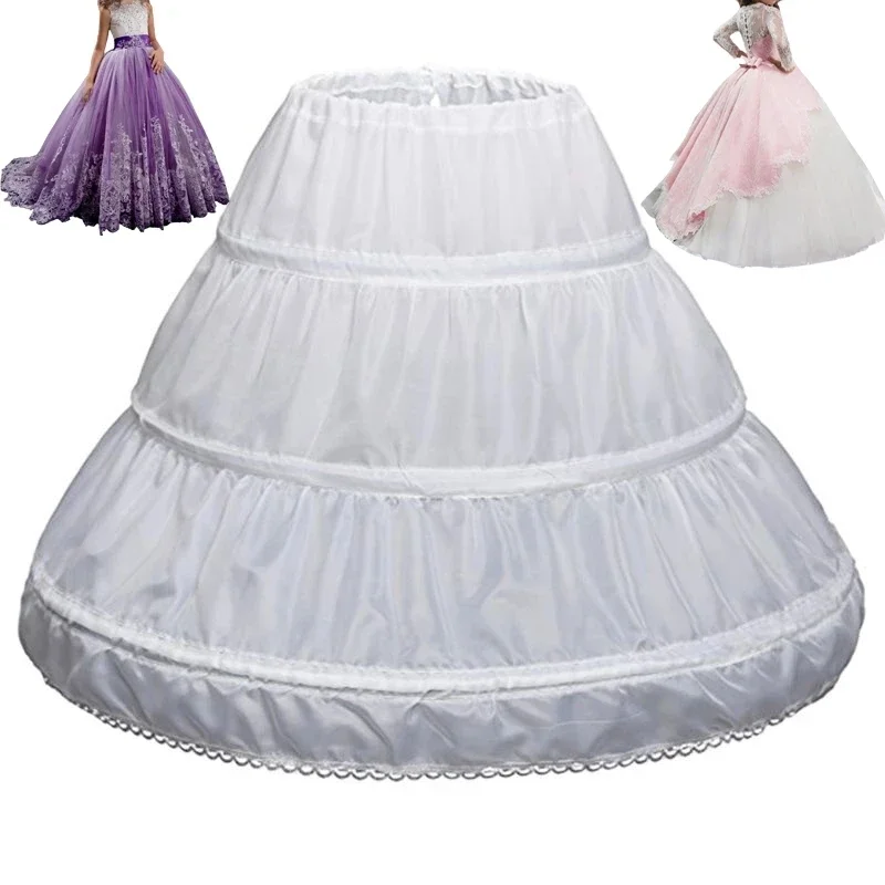 

Wedding Underskirt Girl Children Petticoat 3 Hoops One Layer Kids Crinoline Lace Trim Flower Girl Dress Vestido De Noiva