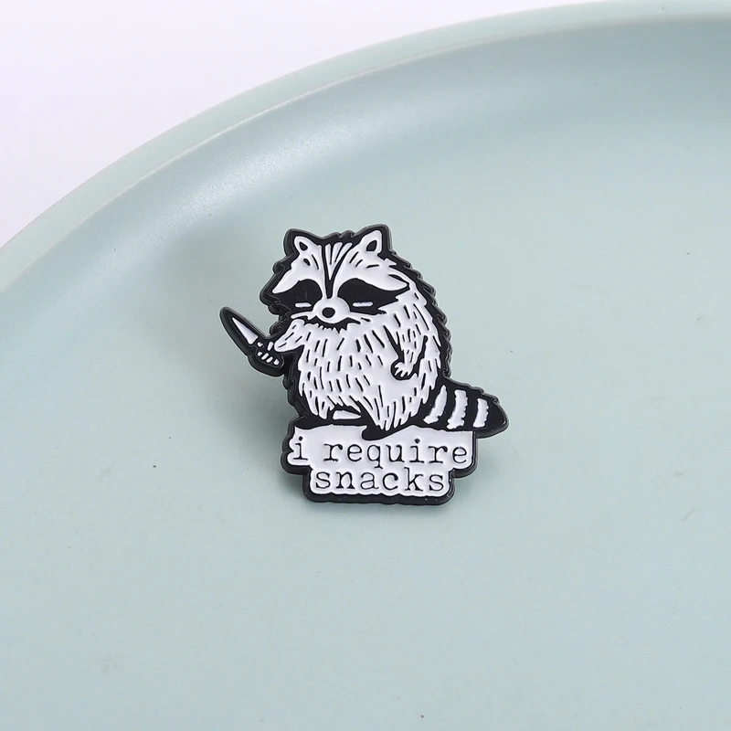 I Require Snacks Enamel Pin Cartoon Raccoon with Knife Funny Cute Animal Brooch Lapel Badge Fashion Jewelry Gift for Friends ﻿ image 4