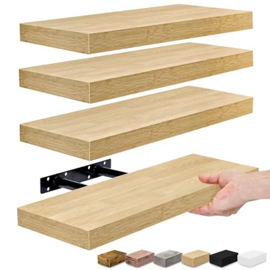 

4 Pack Maple Wood Floating Shelves for Wall Bathroom Kitchen Bedroom Living Room Over Toilet Hanging Book Shelf Home Decor Brow