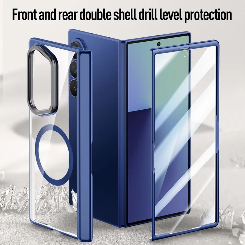 Magnetyczna, przezroczysta folia ochronna na ekran z hartowanego szkła z funkcją prywatności Magsafe do Samsung Galaxy Z Fold 7 z obudową z zawiasem sprężynowym. — zdjęcie produktu 5