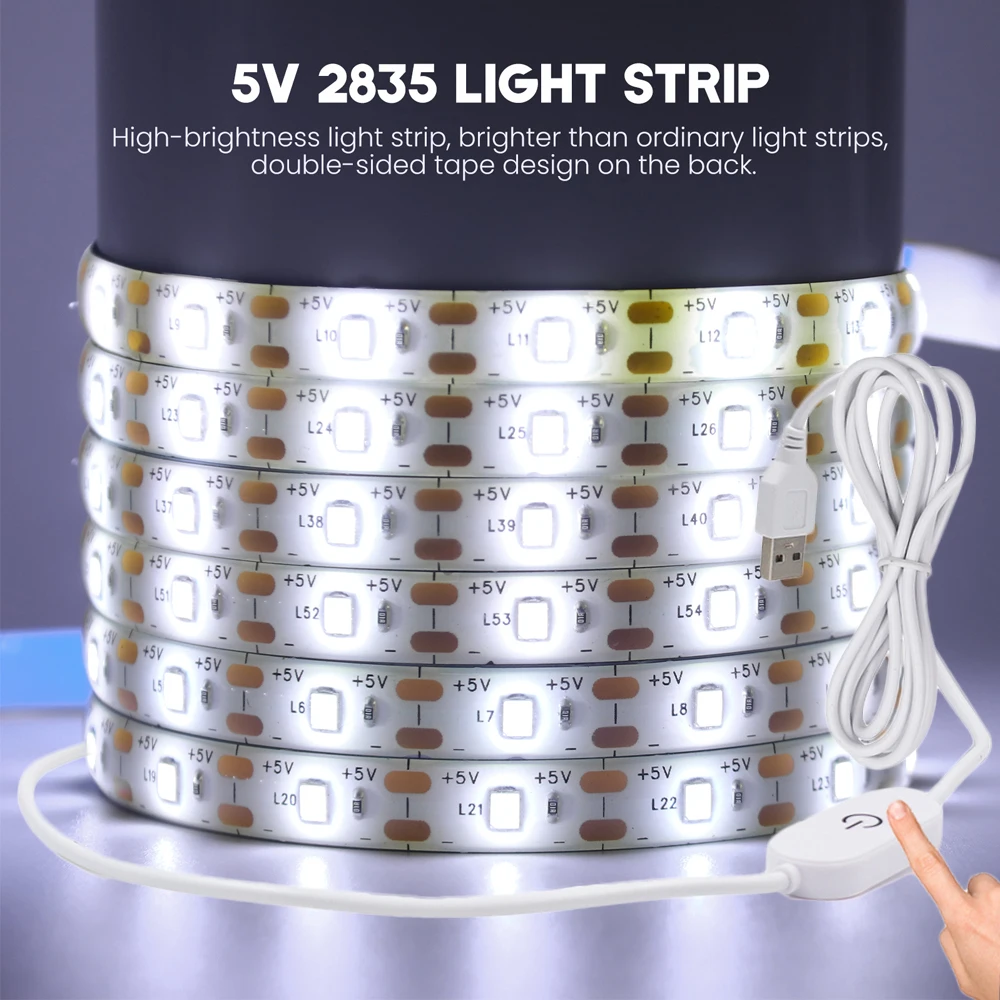 5V USB LED Strip SMD2835 Dimmable Touch Switch Kitchen TV Backlight IP65 Waterproof Flexible LED Tape Ribbon Under Cabinet Light