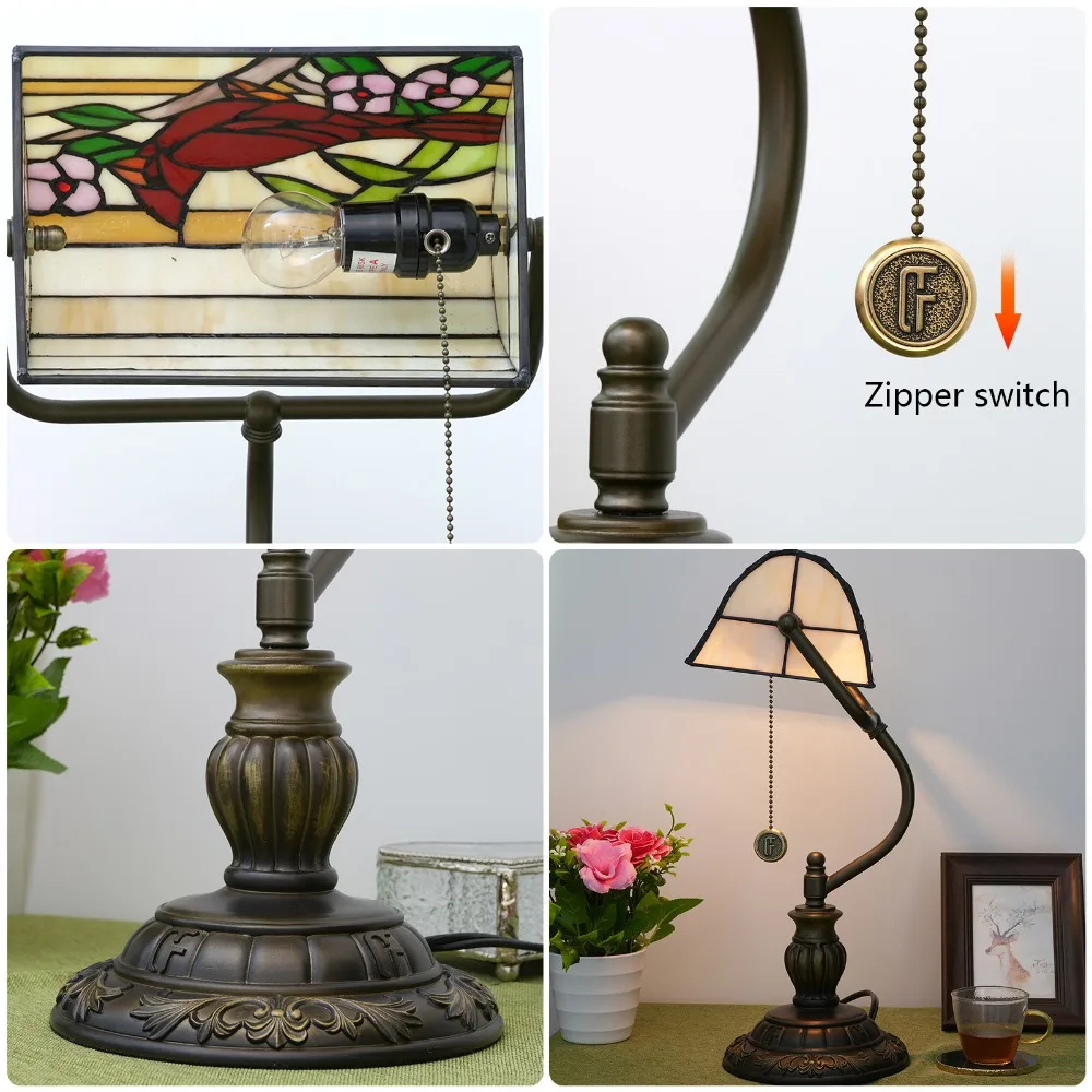 Cardinal Bird Tiffany Stained Glass Lampshade Bar Restaurant Bedroom Study Desk Decorative Table Banker Lamp Bedside Light