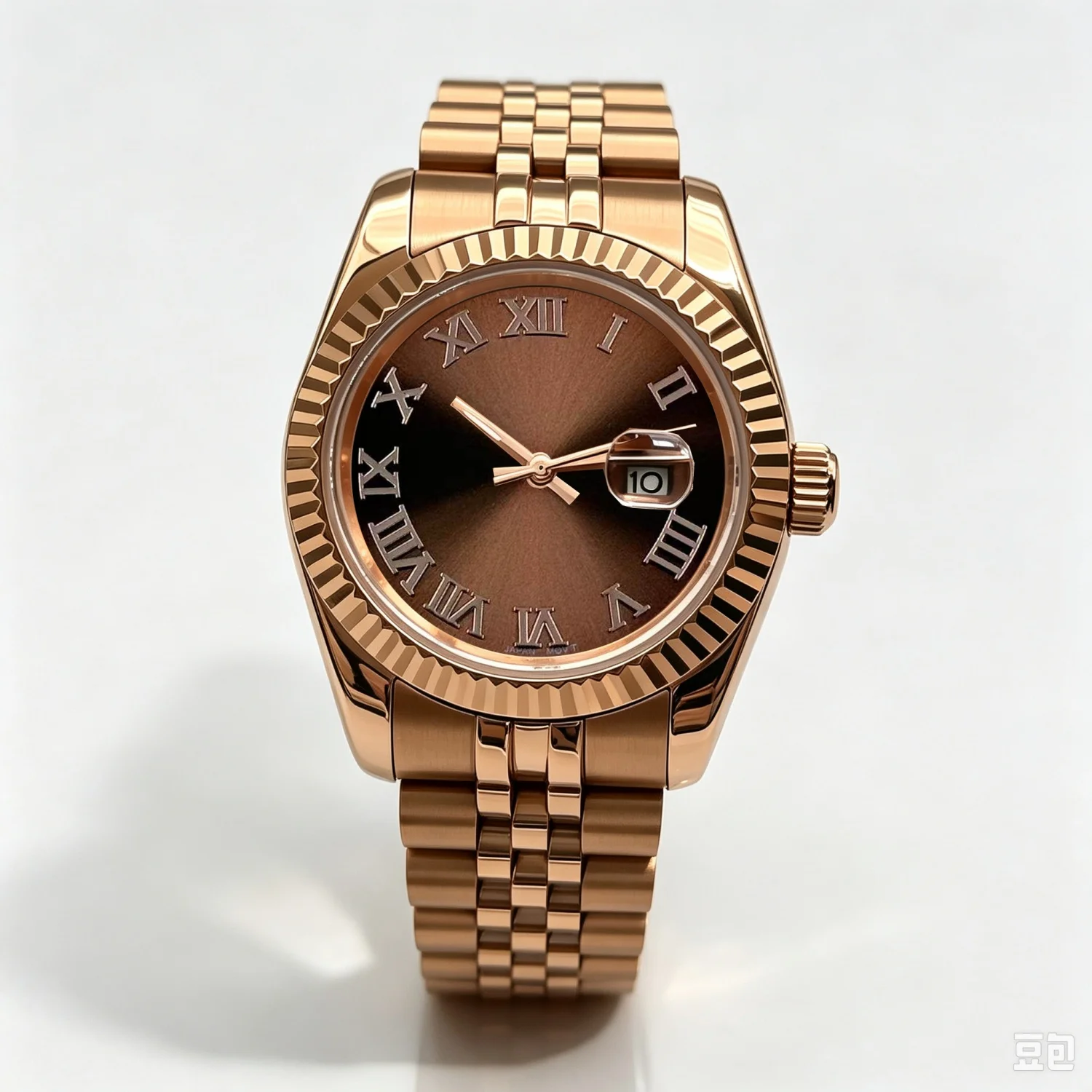 BLIGER 31mm Lady Wristwatch NH05 Automatic Watch Sunburst Brown Dial Rose Bezel Watches for Women Roman Marks Date Girl's Watch