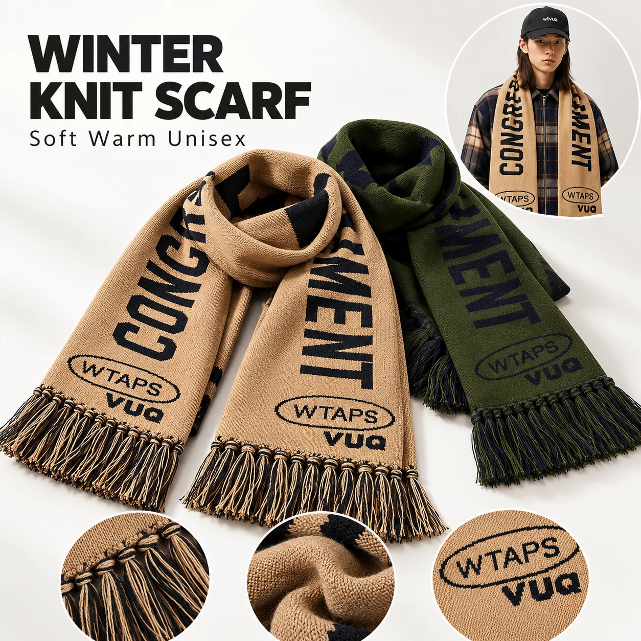 WTAPS WTVUA Unisex Winter Scarf Japanese Vintage Streetwear Warm Neck Wrap Men Couple Fashion Hip Hop Outdoor Casual Accessories