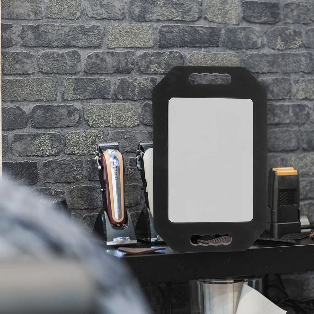 2Pcs Handheld Hair Salon Mirror Rectangular High Definition Double Handle Unbreakable Foam Cushion Barber Accessories Self