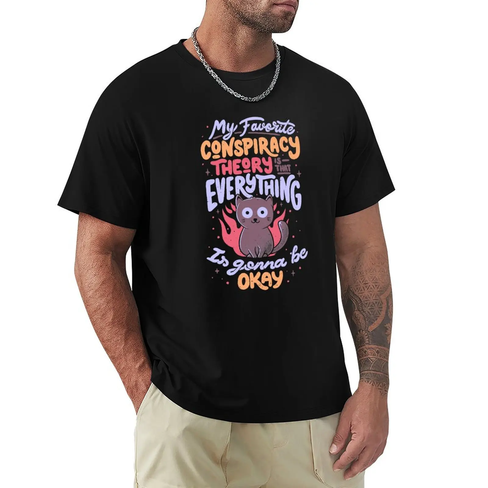 Conspiracy Theory - Cute Funny Quote Evil Cat Gift T-Shirt All Match Basic Short Sleeve Top