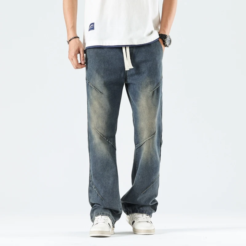 Men's Fashion Jeans Slim Fit Stretch Comfort Spring Autumn Casual Denim Trousers Male Plus Size Washed Full-Length Classic New