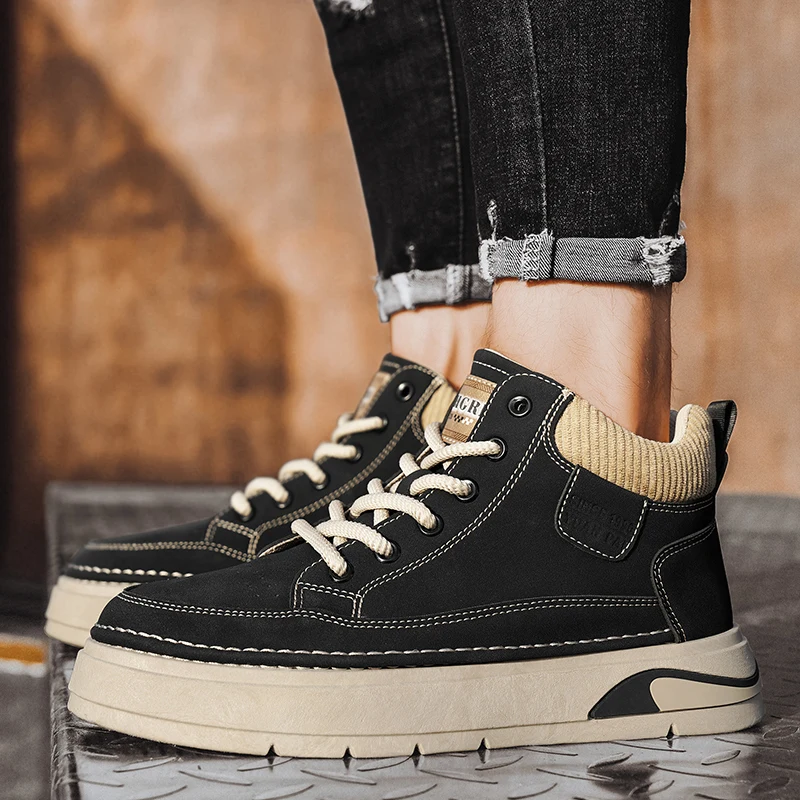 

Модные и универсальные повседневные кроссовки на толстой подошве, мужские зимние ботинки на подкладке, рабочая одежда в стиле ретро, теплые, хлопковые, желтые, удобные