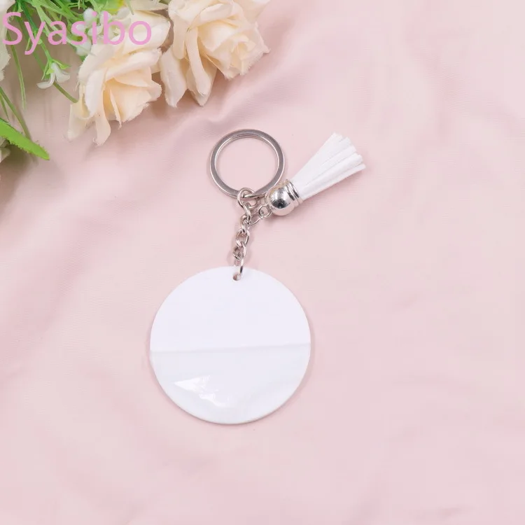 KH1075-50mm Blank Acrylic Keychain With Tassel Custom Monogram Circle Round Black Clear Acrylic Keychain