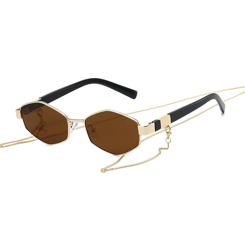 Ins جديد فاخر مضلع التدرج النساء النظارات الشمسية 2025 معبد شخصية مع سلسلة تصميم عالية الجودة الرجال ظلال عادية UV400