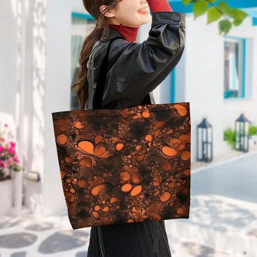 

Orange And Black Abstract Floral Tote Bag Casual Women Shoulder Bag