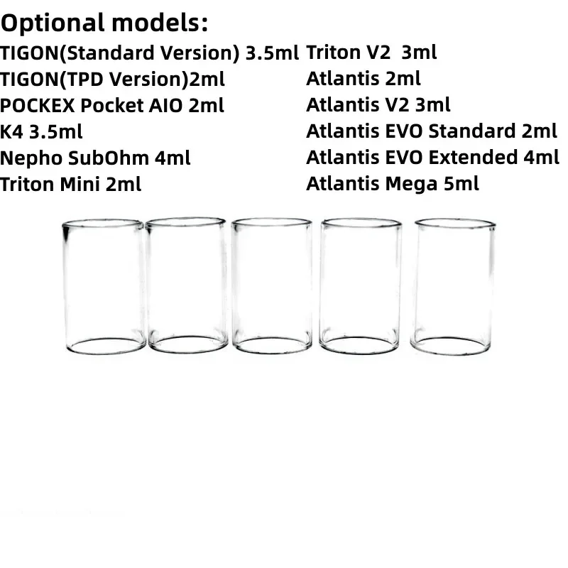 5PCS YUHETEC GLASS Beaker for Aspire TIGON(Standard Version)  POCKEX Pocket AIO  K4  Nepho SubOhm  Triton Mini Atlantis