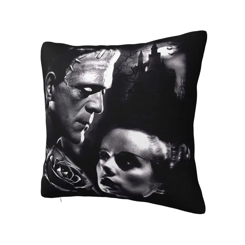 Style Dark Couple By Spider Bride Of Frankenstein Cushion Cover Velvet Horror Film Pillow for Sofa Square Pillowcase Decoration