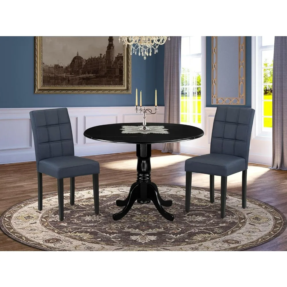 East West Furniture DLAS3-BLK-09 طقم طعام مكون من 3 قطع مع طاولة خشبية وكراسي من القماش باللون الأزرق الداكن #2