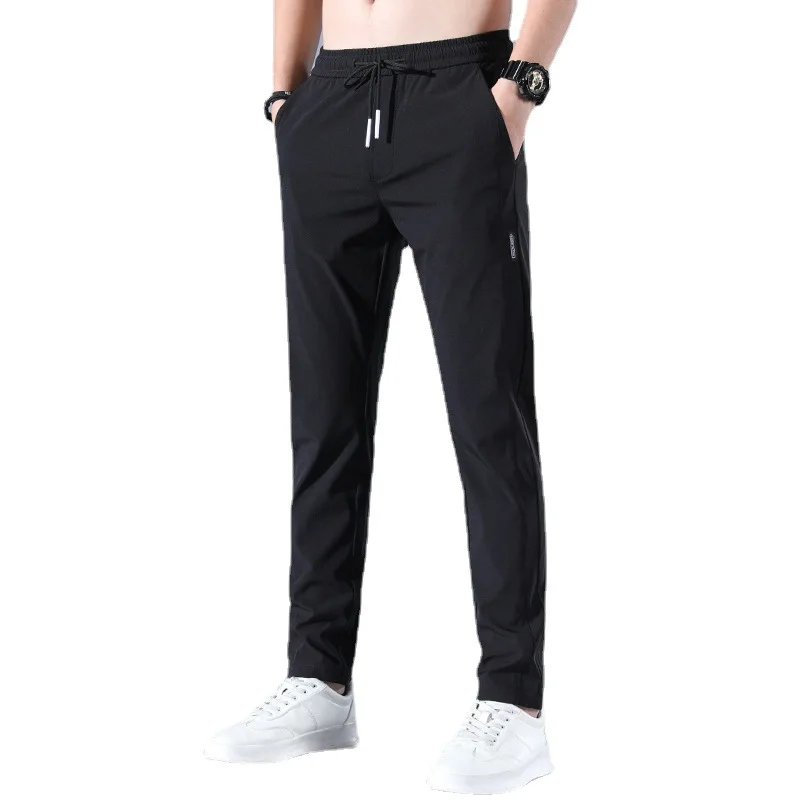 Ice Silk Men's Pants 2024 Summer New Black Gray Thin Business Casual Pants Outdoor Elastic Breathable Straight Leg Sweatpants