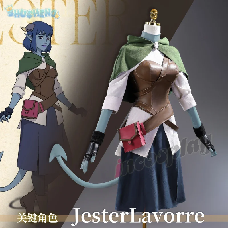 

Jester Lavorre Cosplay Costume Anime The Mighty Nein Halloween Christmas New Male and Female Uniform shawl Tail Prop suit Set