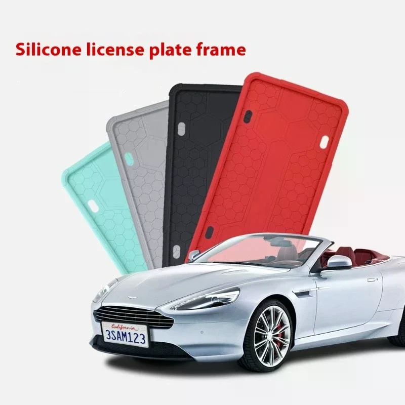 2 Pack Silicone Black License Plate Frame Covers Front/Back Car Plate Bracket Holders Rust-Proof Rattle-Proof Accessories