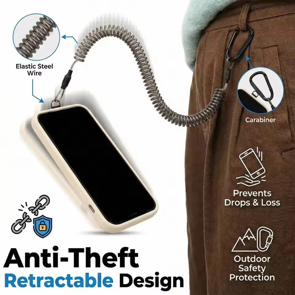 Retractable Safety Lanyards Anti Theft Spring Phone Straps with Tether Tabs Quick Release Buckle Lanyard Safe Tool for IPhone Mi